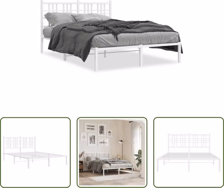 The Living Store Struttura letto con testiera in metallo bianco 120x200 cm