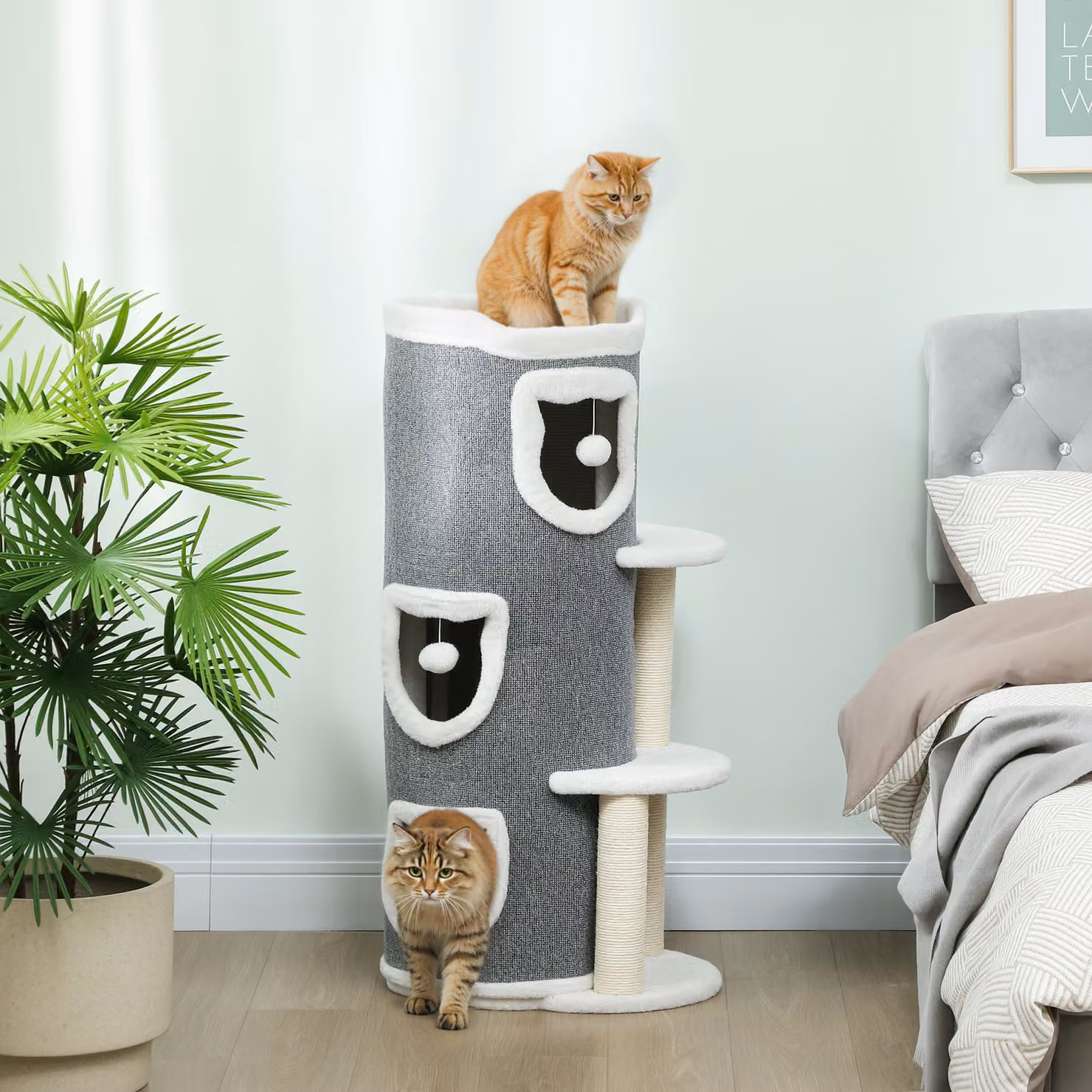 Torre per Gatti PawHut a 4 Livelli con Pali in Sisal e Bordo in Peluche, Grigio, L 50 cm x P 36 cm x H 101 cm – 2