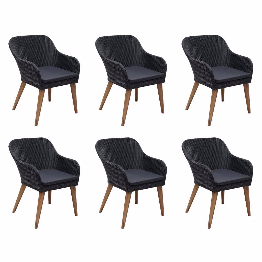 vidaXL set da pranzo da giardino 7 pezzi con cuscini in poly rattan nero