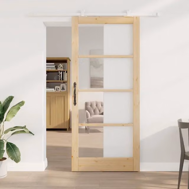 Porta scorrevole vidaXL ORKDAL in legno e vetro, colore marrone e beige, L: 93 cm, H: 211 cm