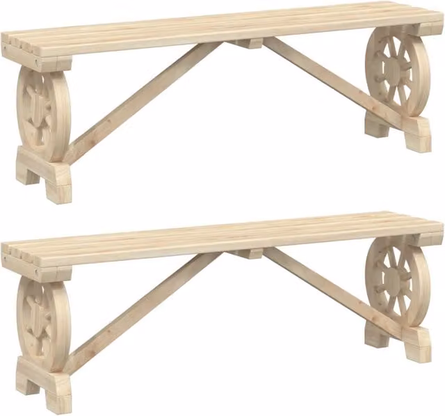 Set di 2 panche da giardino in legno massello di abete colore beige
