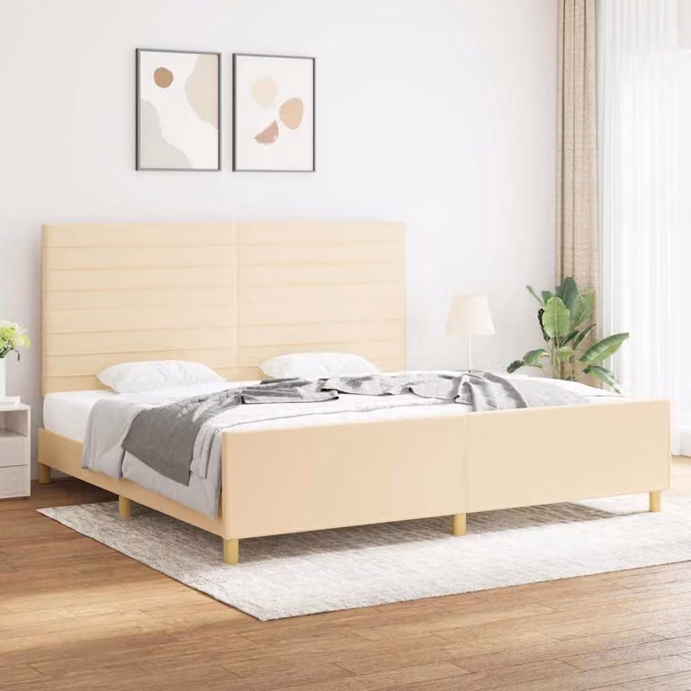 Giroletto vidaXL senza materasso in tessuto beige con struttura in legno di larice L/P/H: 200 x 200 x 128 cm
