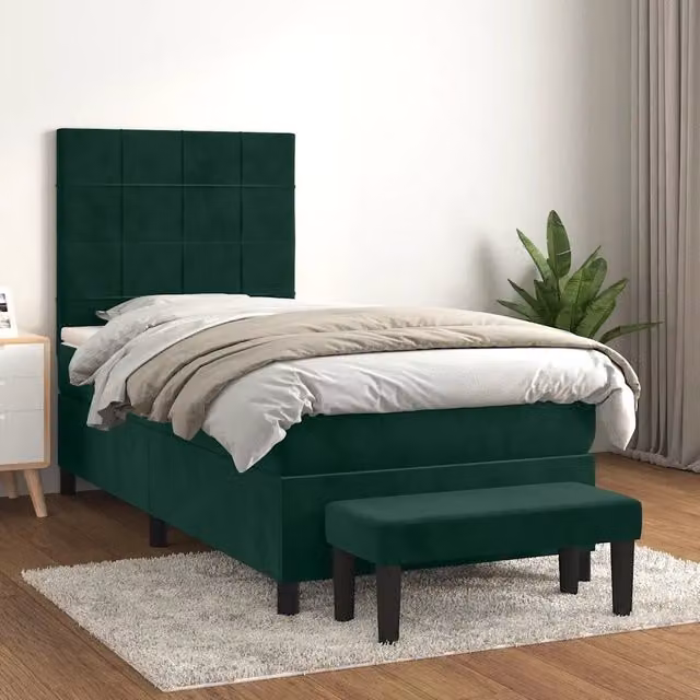 Letto Ibrido con Giroletto a Molle e Materasso vidaXL in Velluto Verde Scuro L/P/H: 200 x 80 x 31 cm – 1