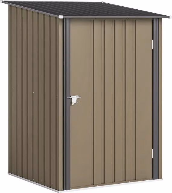 Casetta da giardino porta attrezzi Outsunny in acciaio galvanizzato con porta, Marrone e Grigio Scuro, L 100 cm x P 104 cm x H 160 cm