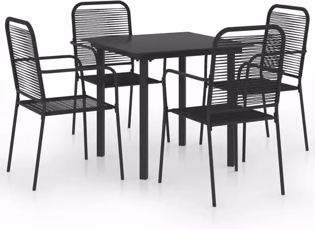 Set da Pranzo da Giardino 5 pz | Set Salotto da Giardino Nero in Vetro e Acciaio