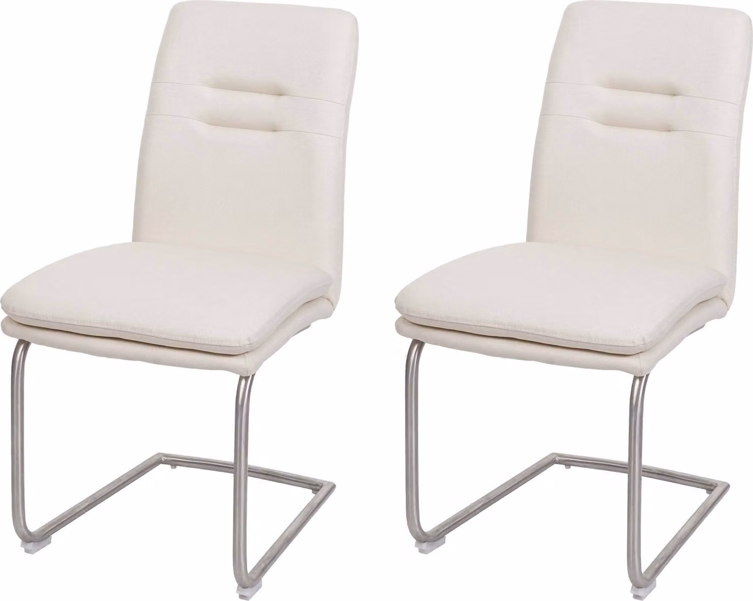 set di 2 sedie per sala da pranzo HWC-H70, sedia da cucina a sbalzo, tessuto/tessuto acciaio inox spazzolato ~ crema-beige