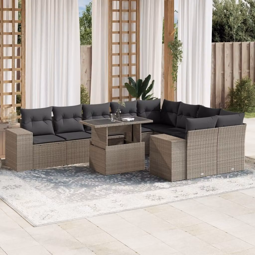 Maison Exclusive - Set Divano Giardino 10 pz con Cuscini Grigio Chiaro Polyrattan