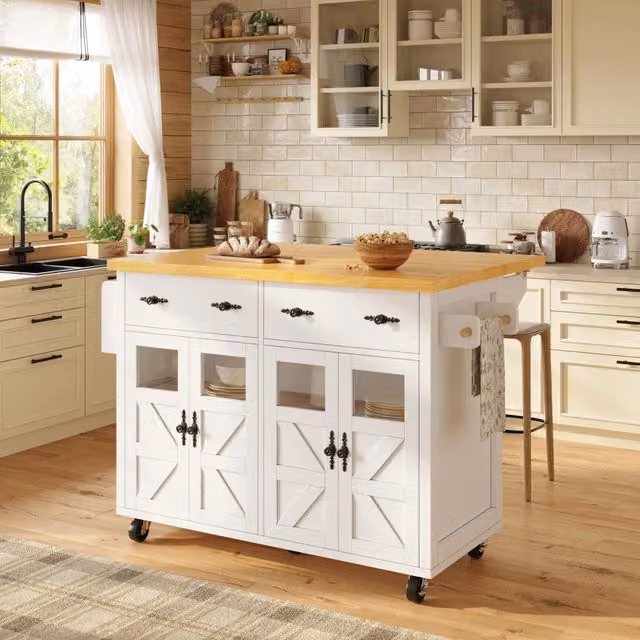 Carrello da cucina con tre cassetti; piano allungabile; altezza 95 cm; metallo e MDF marrone naturale