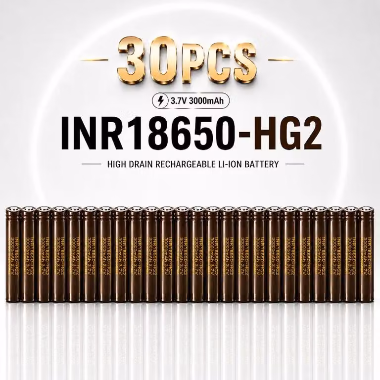 Batterie agli ioni di litio - Modello 18650 HG2 - Confezione da 30 unità - 3000 mAh - 3,7 V - Corrente di scarica elevata (20 A) - Ricaricabili