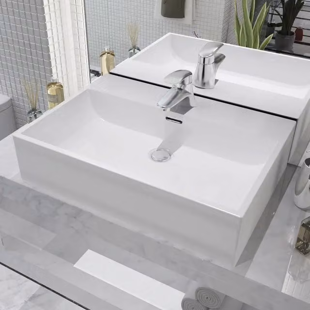 Lavandino in ceramica bianca con foro per rubinetto vidaXL L: 60,5 cm, P: 42,5 cm, H: 14,5 cm