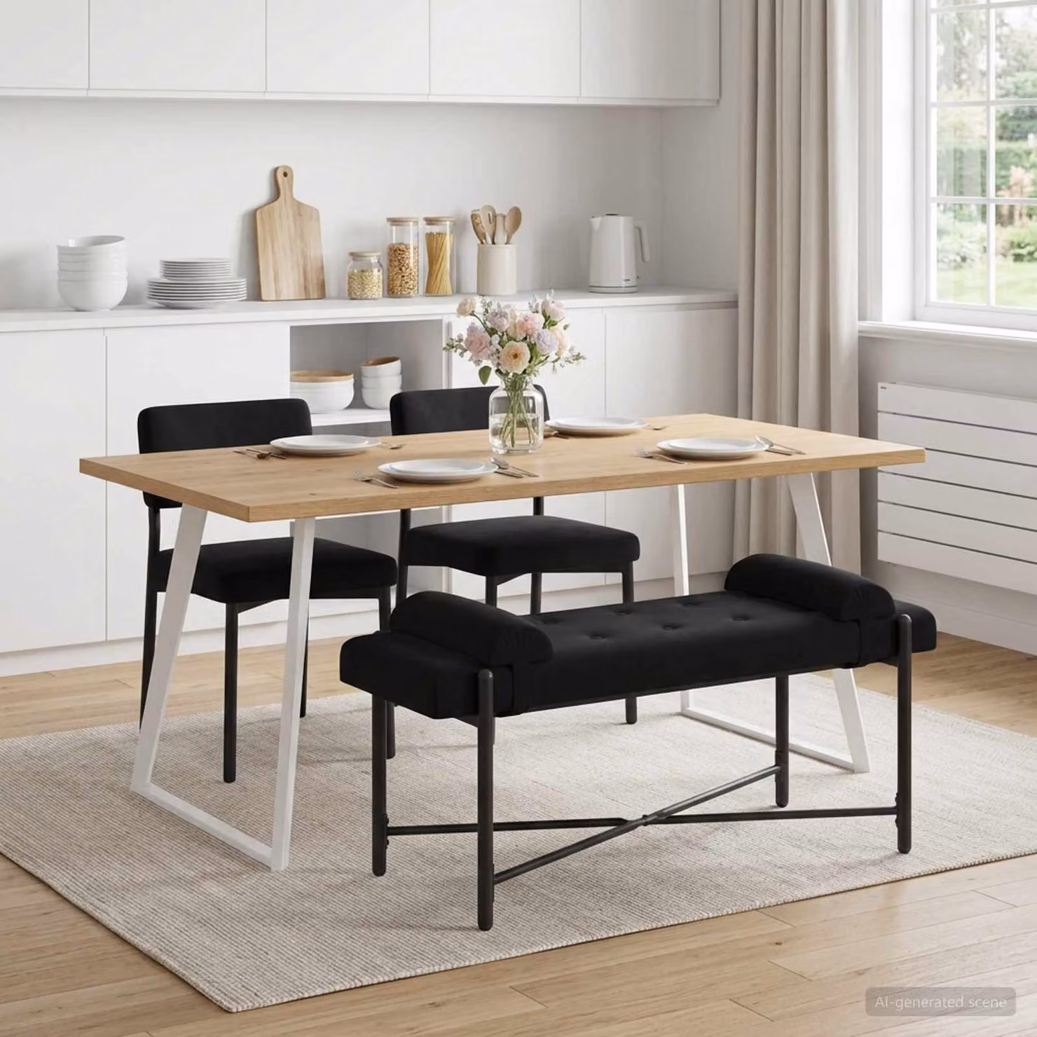 Panchina moderna vidaXL in velluto nero con bottoni e cuscini L 110 cm x P 40 cm x H 46 cm