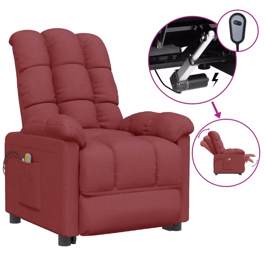 Poltrona Massaggiante Elettrica Relax vidaXL in Tessuto Rosso con Braccioli – 2