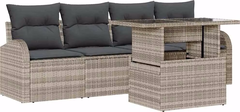 Set Divano da Giardino 5 pcs Grigio chiaro Poly Rattan