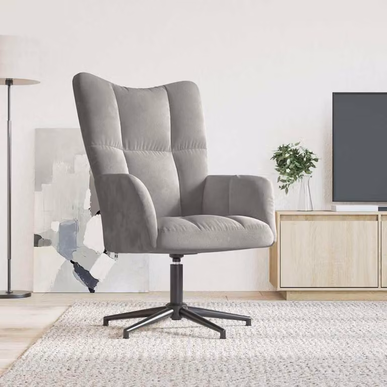 Sedia Relax vidaXL in Velluto Grigio con Braccioli e Base Girevole 360°