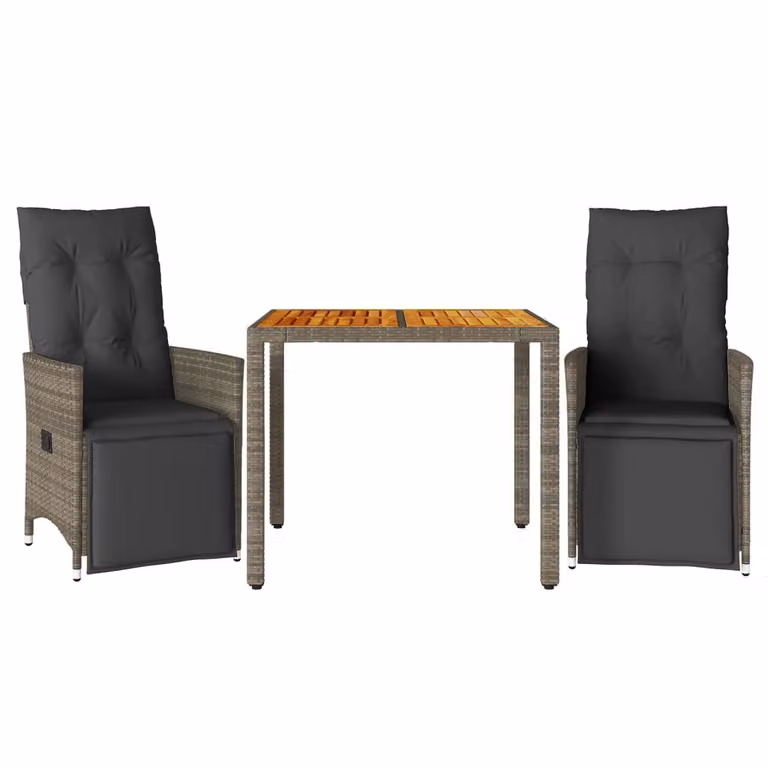 Set Bistrò da Giardino 3 pz con Cuscini in Polyrattan Grigio