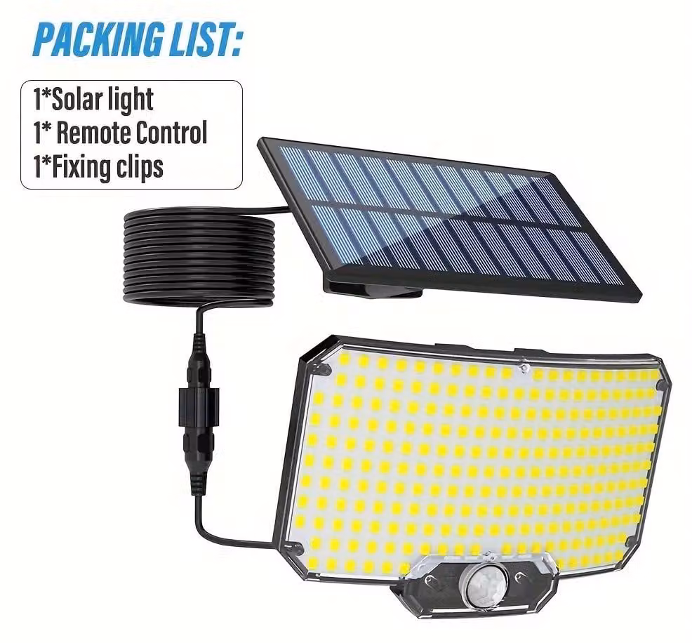 Lampada solare - Lampada LED da esterno - Confezione da 1 - Sensore di movimento - Telecomando - 3 modalità di illuminazione - Grado di protezione IP65 (resistente all'acqua)