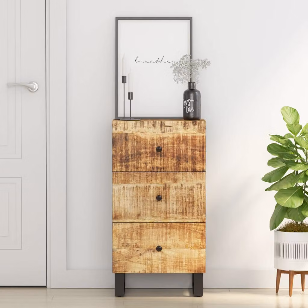 Credenza con 3 Cassetti vidaXL in Legno di Mango Naturale L: 40 cm, P: 33,5 cm, H: 75 cm