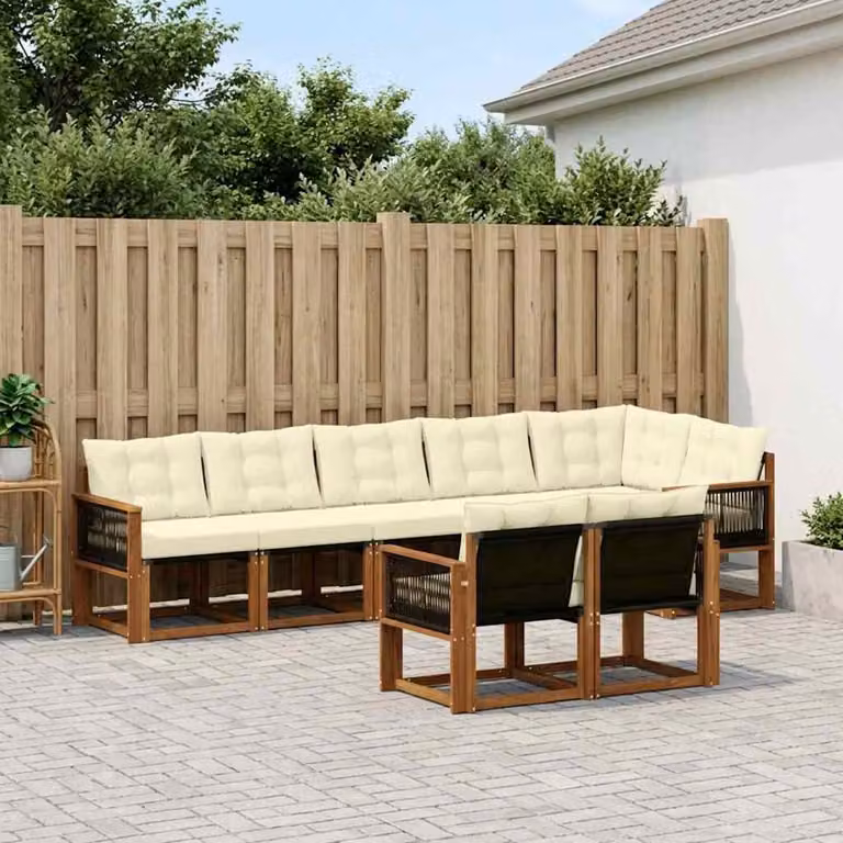 Set di divani da esterno vidaXL 8 pz in legno di acacia con cuscini beige e bianco