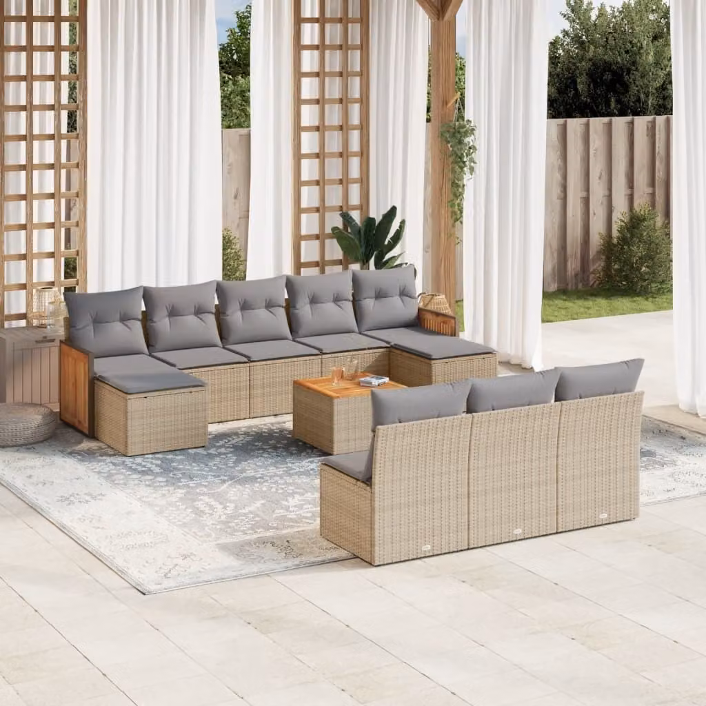 Maison Exclusive - Set Divani da Giardino 11 pz con Cuscini Beige in Polyrattan