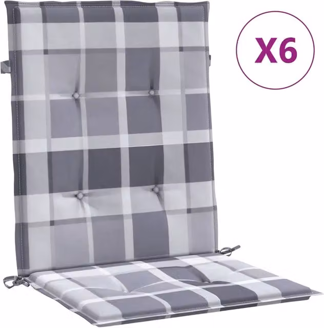 Set di 6 cuscini per sedia DESIGN IN con motivo a quadri grigi in tessuto Oxford impermeabile e traspirante, L 100 cm x P 50 cm x H 3 cm