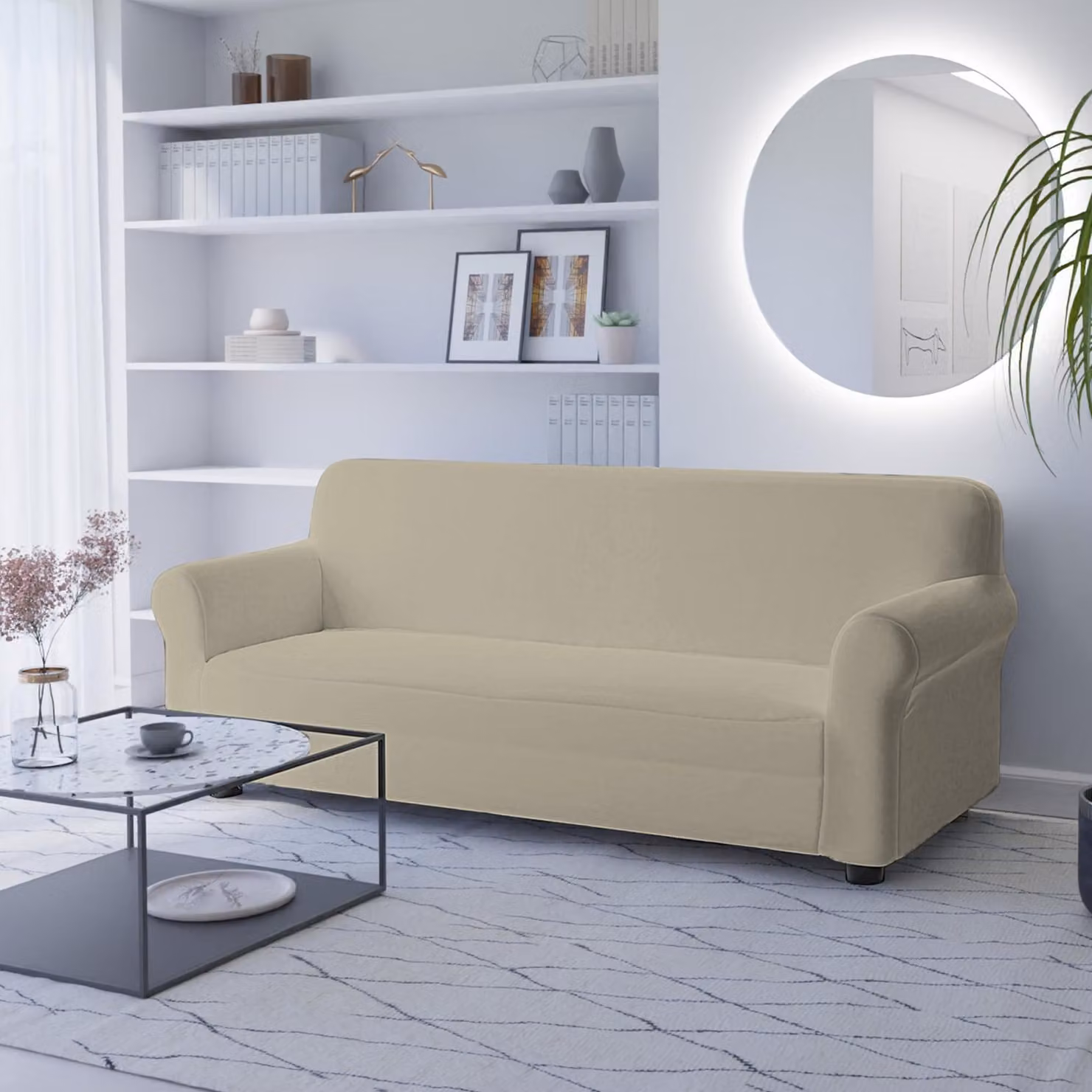 Copertura elastica per divano a 3 posti, color tortora
