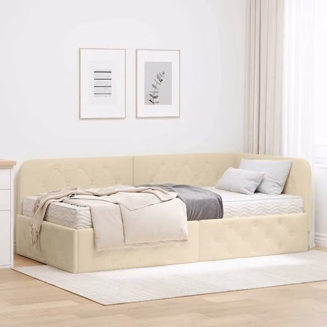 Letto ad angolo imbottito vidaXL in tessuto beige L: 100 cm, P: 200 cm, H: 72 cm
