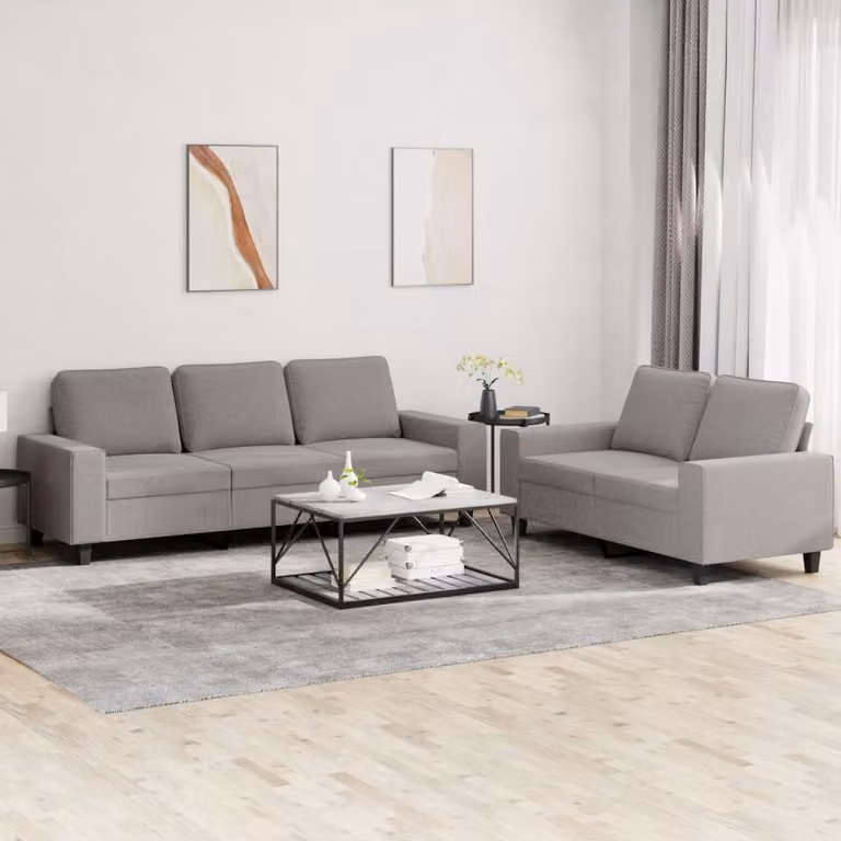 Set di Divani vidaXL composto da un divano a 2 posti e un divano a 3 posti in tessuto beige e grigio con struttura in metallo e MDF per il tuo soggiorno