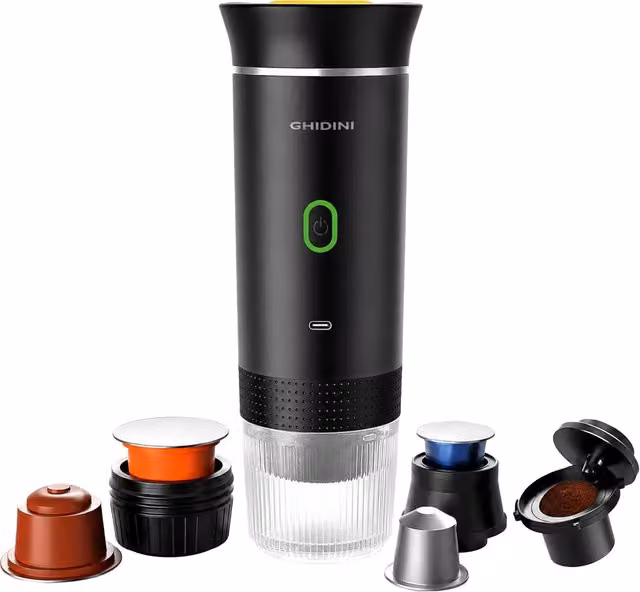 Macchina da caffè espresso portatile Ghidini pieghevole in plastica nera
