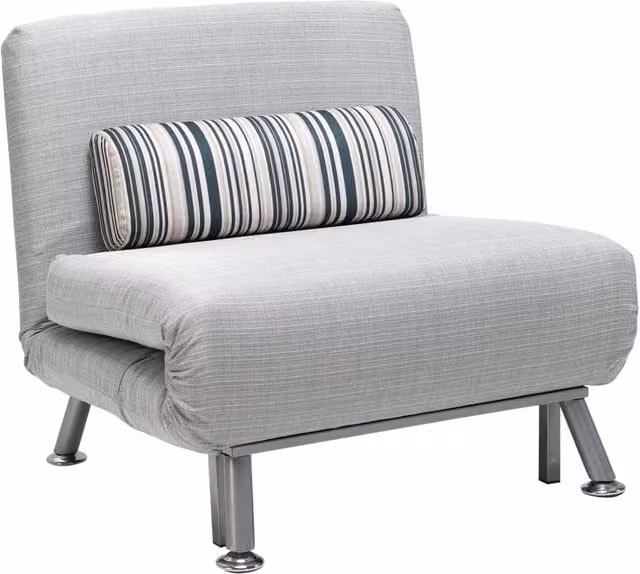 Poltrona Letto in Ferro e Cotone con Cuscino a Righe Grigio,75x70x75 cm