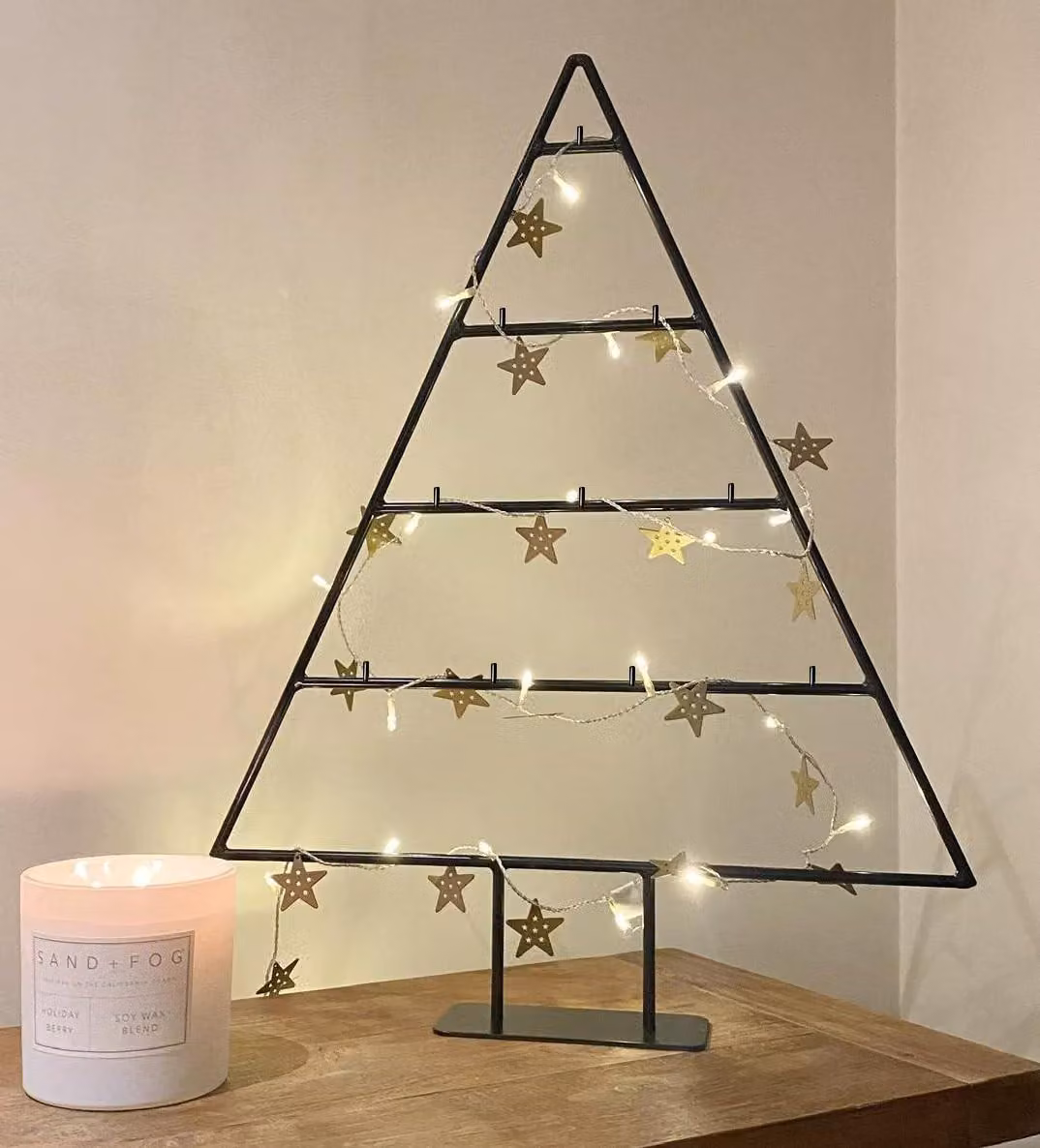 Albero di Natale decorativo in metallo, nero, con ganci e decorazioni