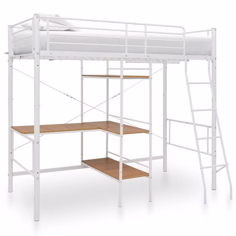 The Living Store Letto a castello con tavolo struttura in metallo bianco 90x200 cm