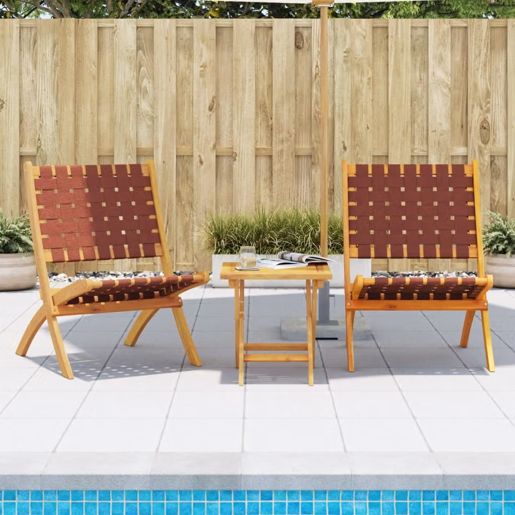 Set di 2 sedie pieghevoli vidaXL in legno di acacia rosso e tessuto per giardino e terrazza