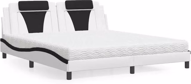 Letto Viana vidaXL con Materasso in Bianco e Nero, Rivestimento in Similpelle e Tessuto, L/P: 180 x 200 cm