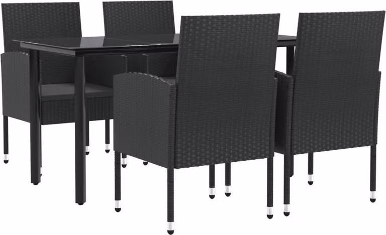 Set da Pranzo da Giardino 5 pz Nero in Polyrattan e Acciaio