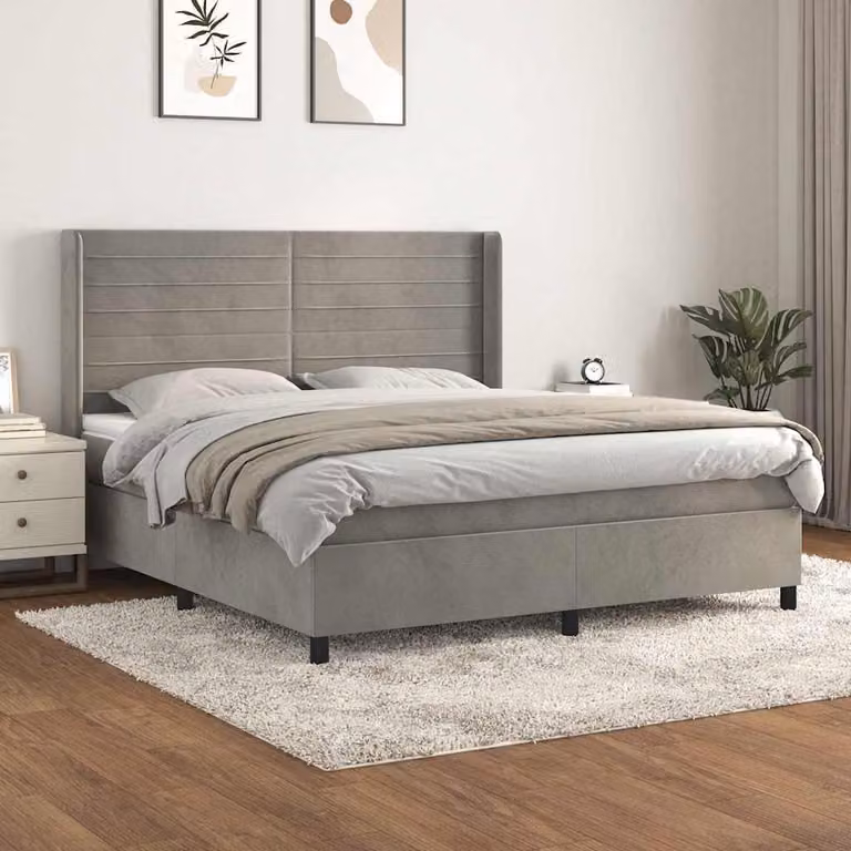 Giroletto a Molle con Materasso vidaXL in Velluto Grigio Chiaro e Bianco L/P/H: 180 x 200 x 128 cm