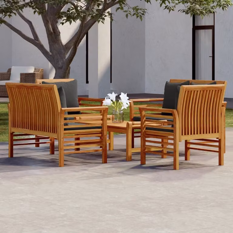 The Living Store Set da giardino 5 pezzi con cuscini in legno massiccio di acacia