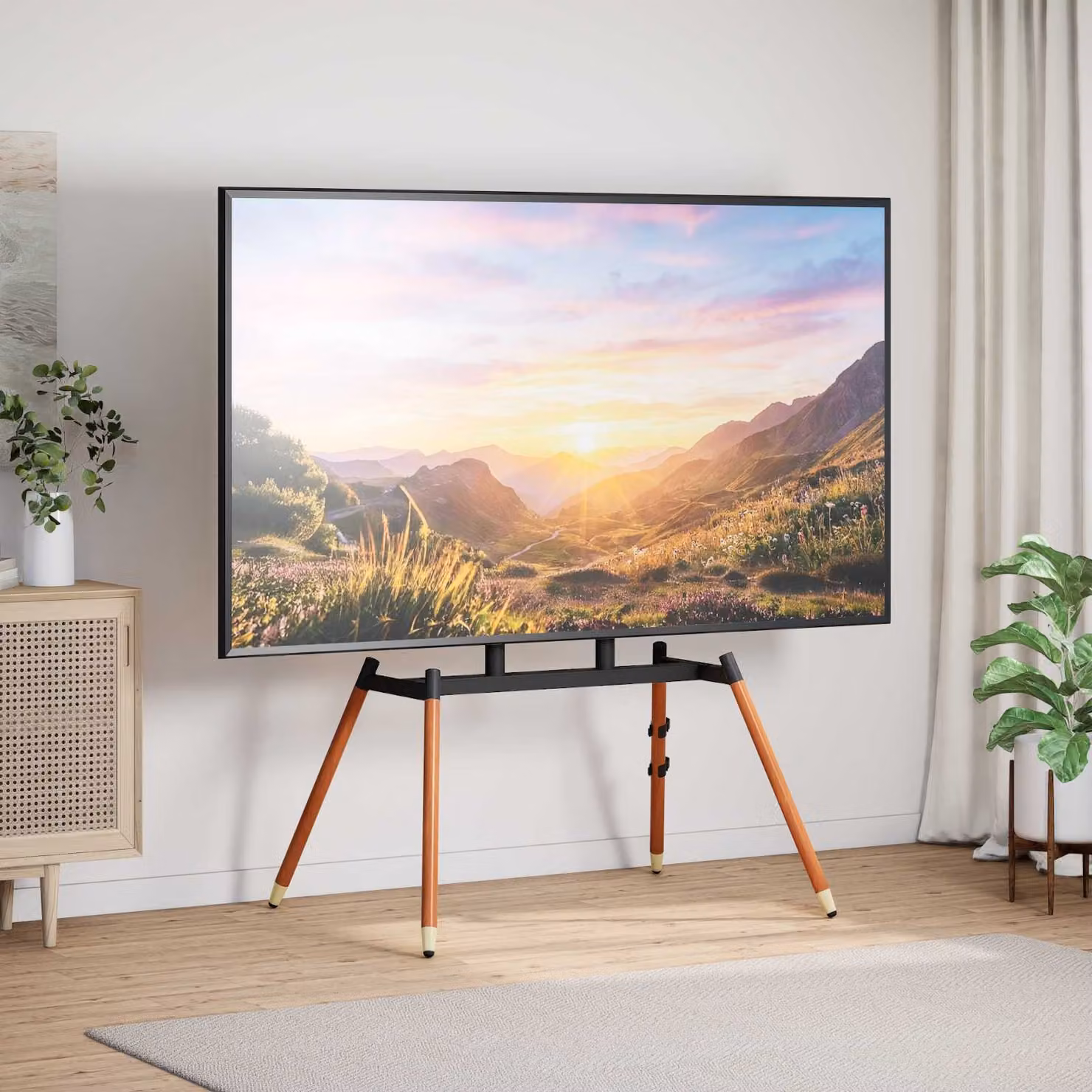 vidaXL Supporto TV a cavalletto moderno in legno di faggio e metallo, nero e marrone