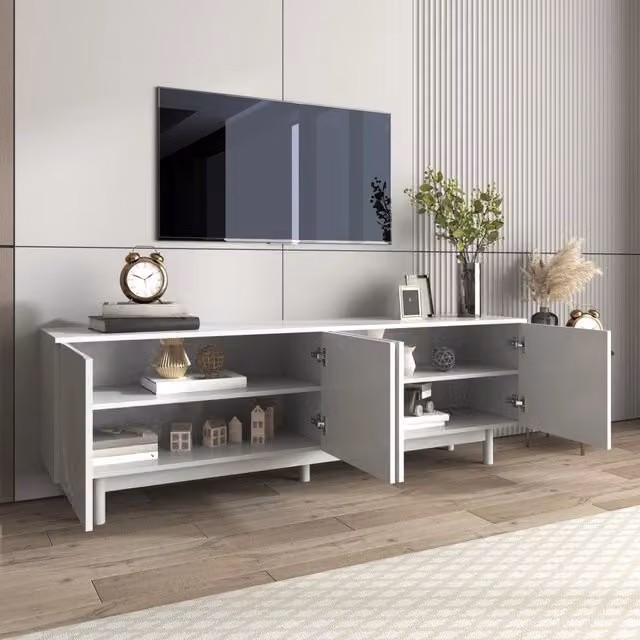 Mobile TV moderno WISHDOR bianco opaco con 4 ante e ripiani regolabili L/P/H: 175 x 38 x 56 cm