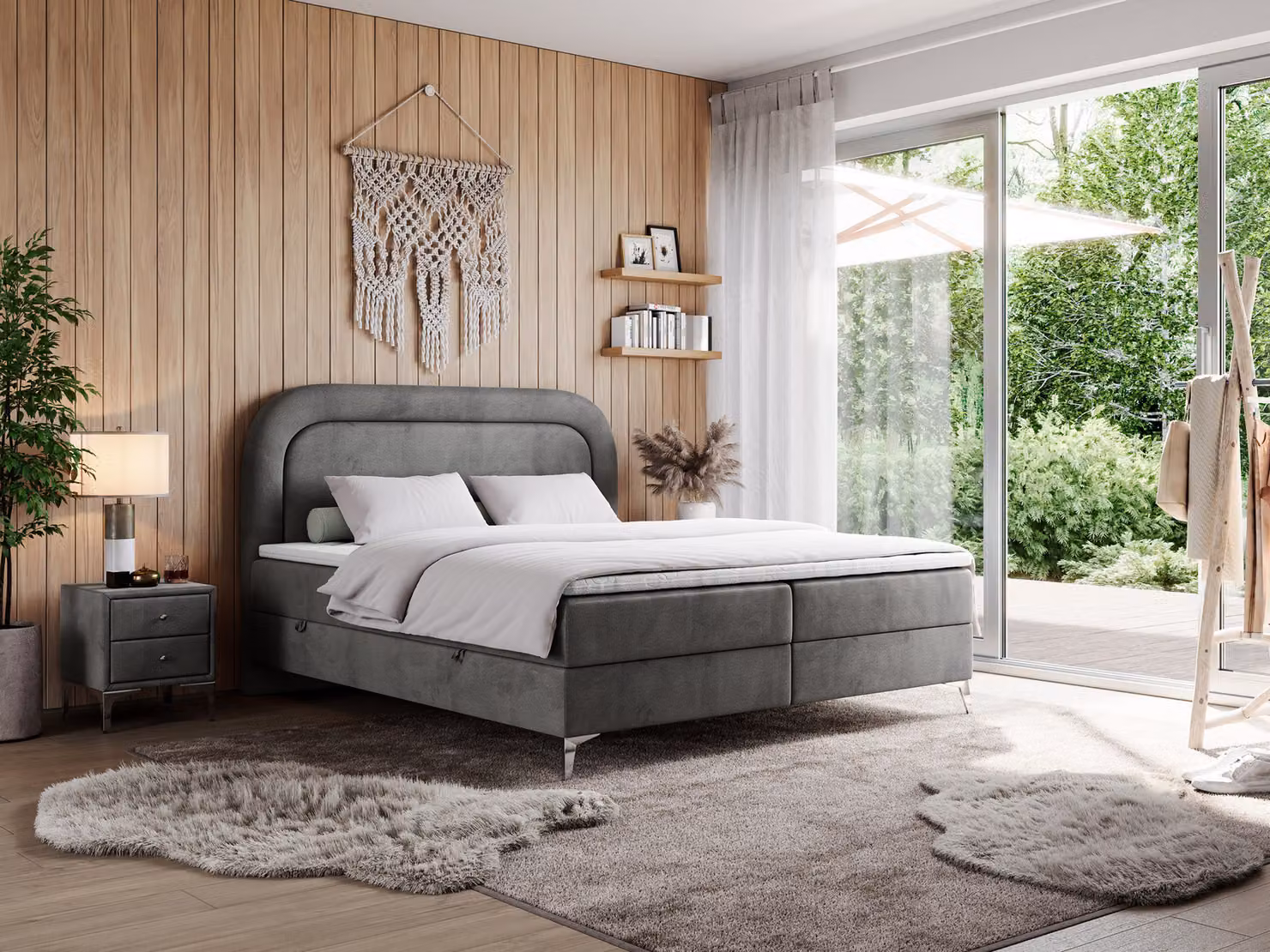 Letto matrimoniale, letto boxspring con materasso a tasche multiple, per camera da letto - EIRA - 180x200 cm - Grigio scuro - H4