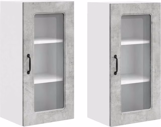 Mobile a muro Design In per cucina e soggiorno con ante in vetro, colore grigio, finitura opaca