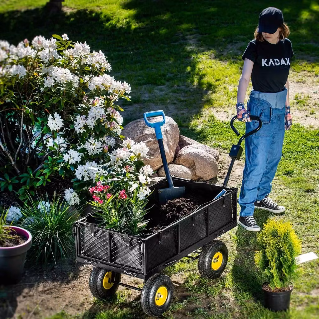 Carrello da giardino KADAX con carriola e rimorchio per trasporto, portata 300 kg, con telone, nero – 2