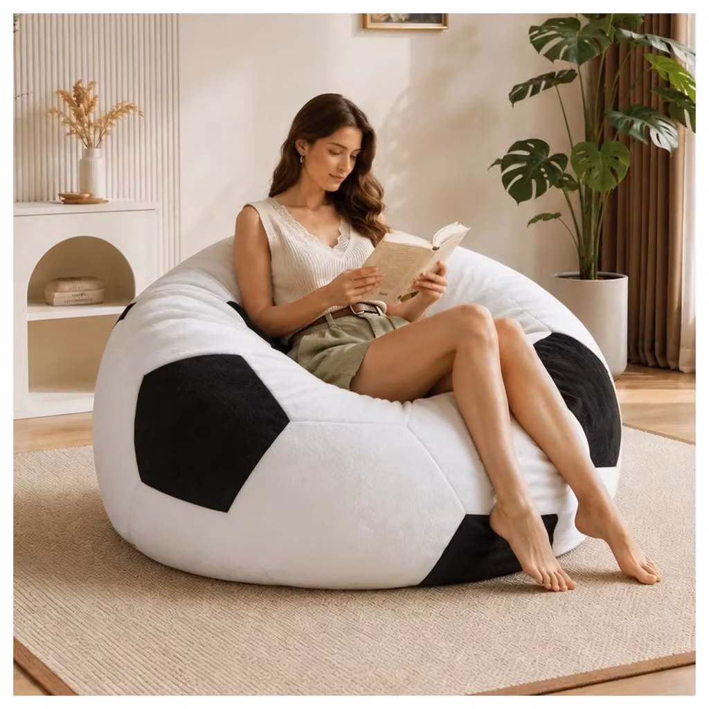 Pouf cilindrico OKWISH in flanella con imbottitura in memory foam granulare, seduta morbida multicolore bianco e nero per camera e soggiorno, L: 43,5 cm, P: 43,5 cm, H: 21,0 cm – 2