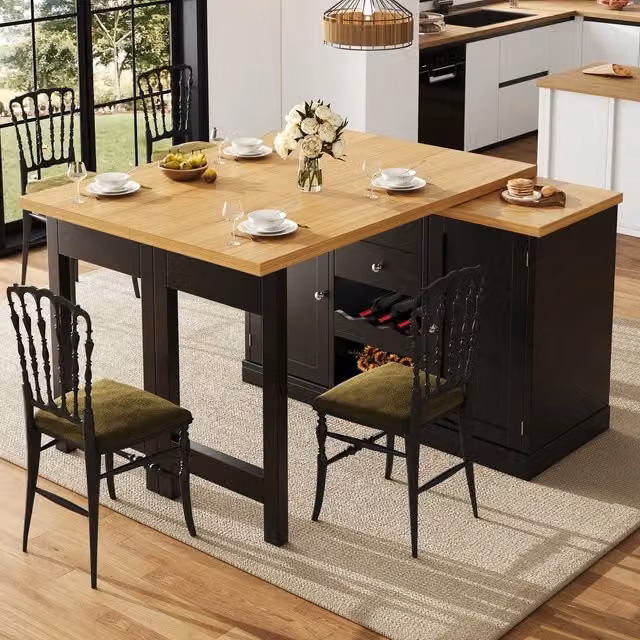 Tavolo da pranzo allungabile ¨C Minimal ¨C Bianco/Nero 120-197cm con ripiani