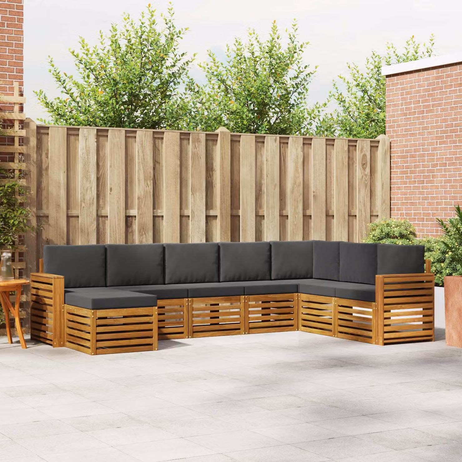 Set di divani da esterno vidaXL a forma di L composto da 8 pezzi in legno di acacia con cuscini beige e antracite