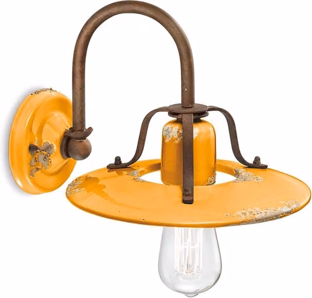 Applique Vintage Country Ferro E Ceramica Giallo 1 Luce E27 25Cm