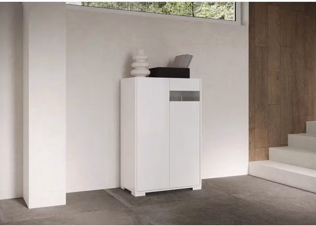 Credenza alta moderna 2 ante 70x35x110 cm Riflesso - Bianco Lucido