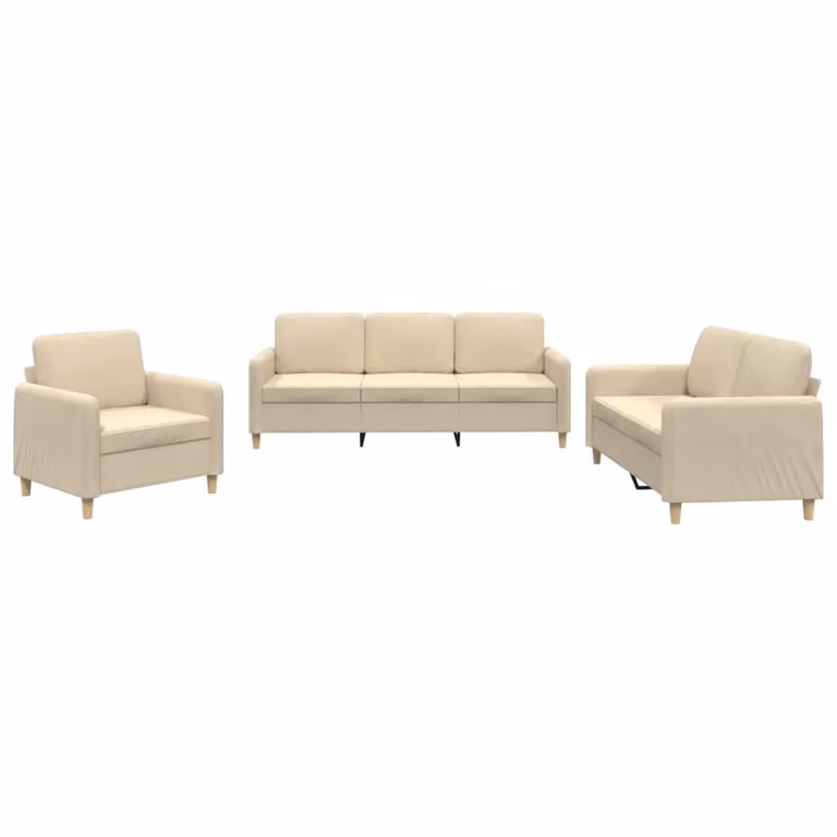 Set di Divani 3 pz con Cuscini Crema in Tessuto