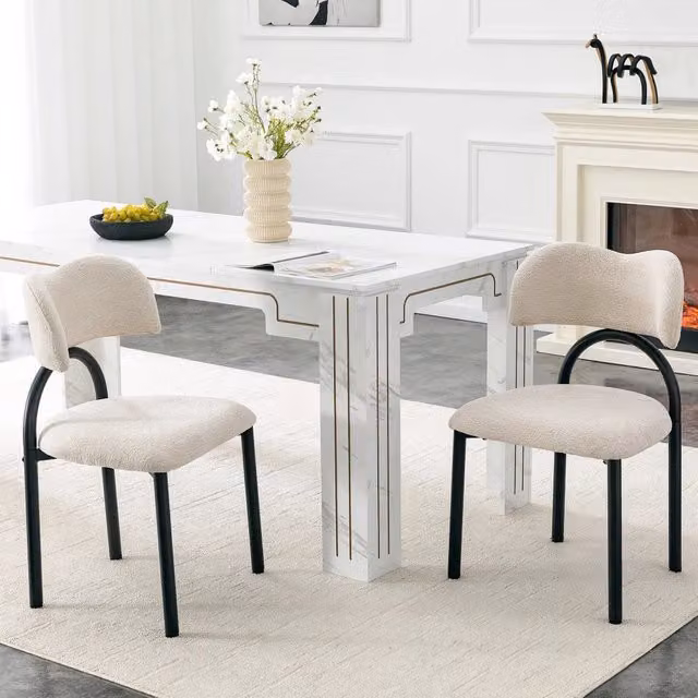 Set di 2 sedie da pranzo OKWISH moderne in tessuto beige con gambe in metallo nero per cucina e soggiorno
