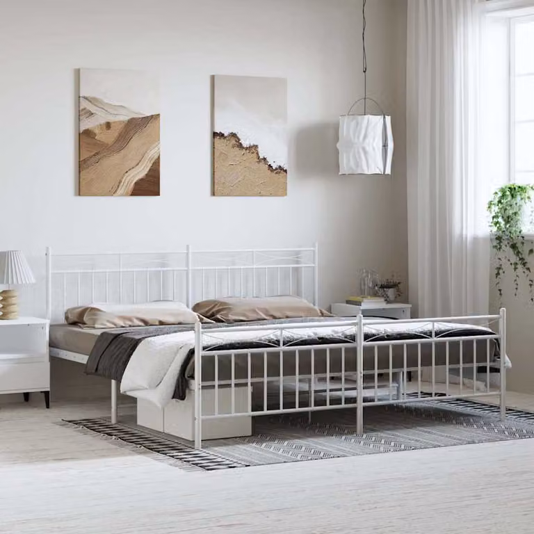 vidaXL Giroletto in metallo bianco con testiera e pediera L: 187 cm, P: 91 cm, H: 219 cm