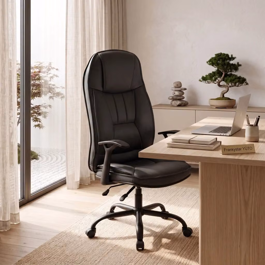 Frankystar Yūto - Sedia da Ufficio Ergonomica Direzionale in Similpelle Nera con Poggiatesta e Ruote Girevoli, L/P/H: 50 x 120 x 131 cm – 2